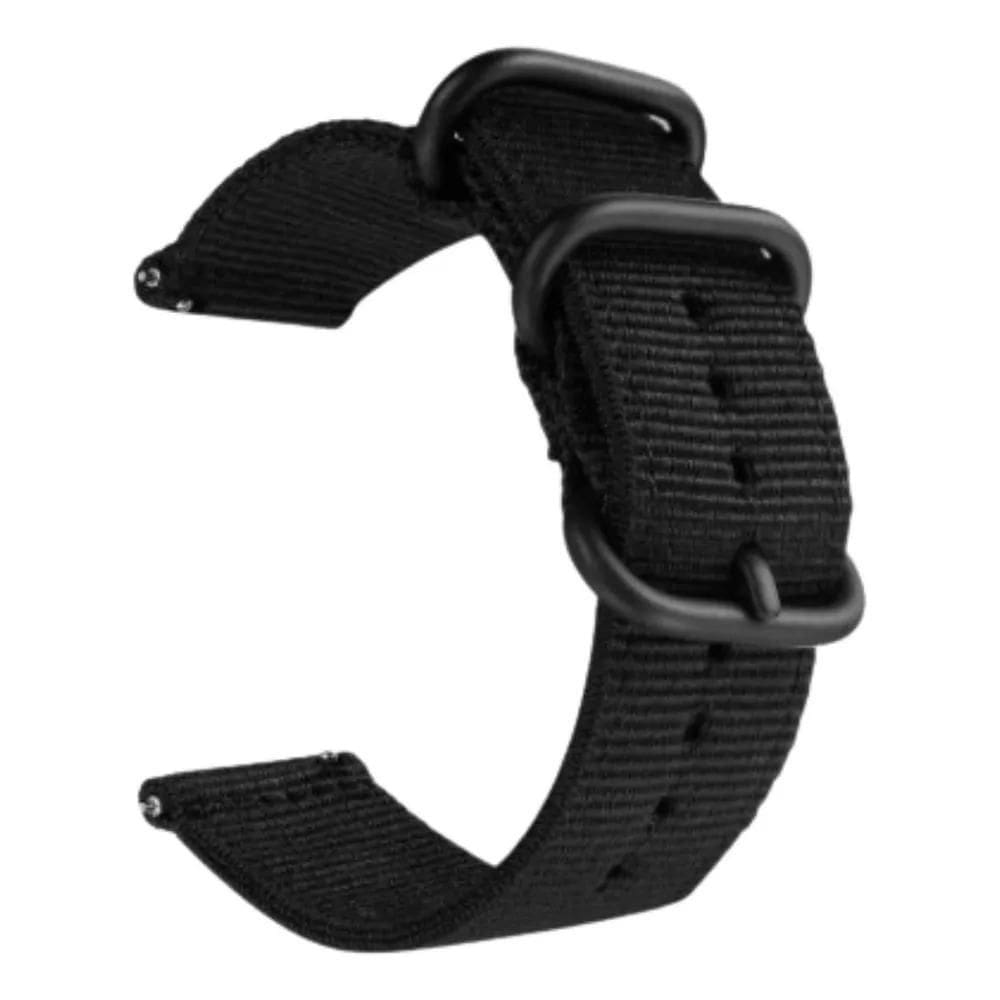 2X Pulseira Nylon Preta Smartwatch Relógio 3 Argolas 20Mm Co