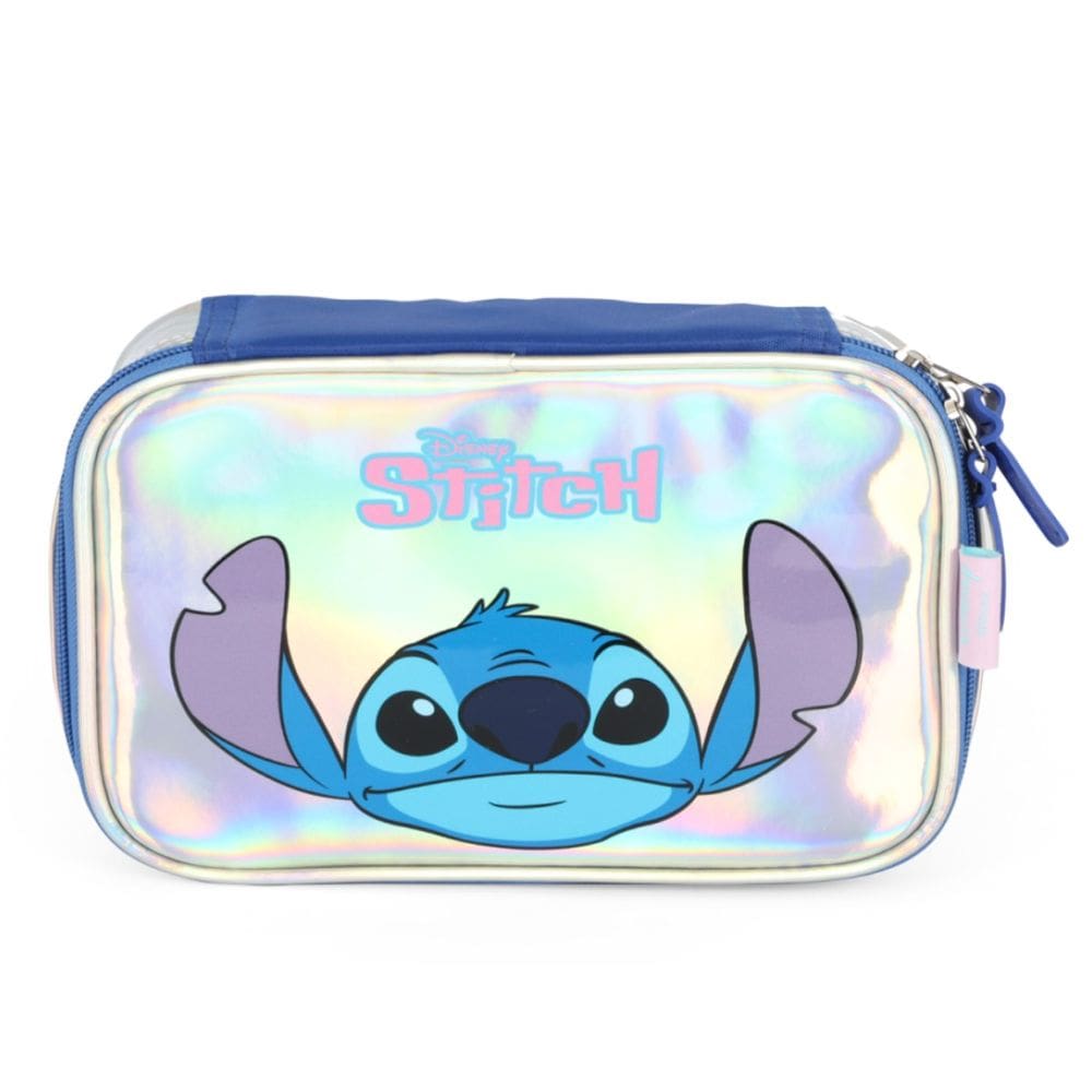 Estojo Escolar Luxcel Stitch Holográfico Box Prata