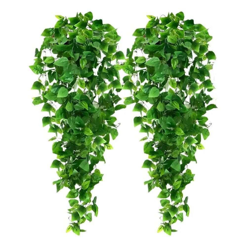 2 Pendentes Folhagem Jardim Vertical Enfeite Realista 100Cm