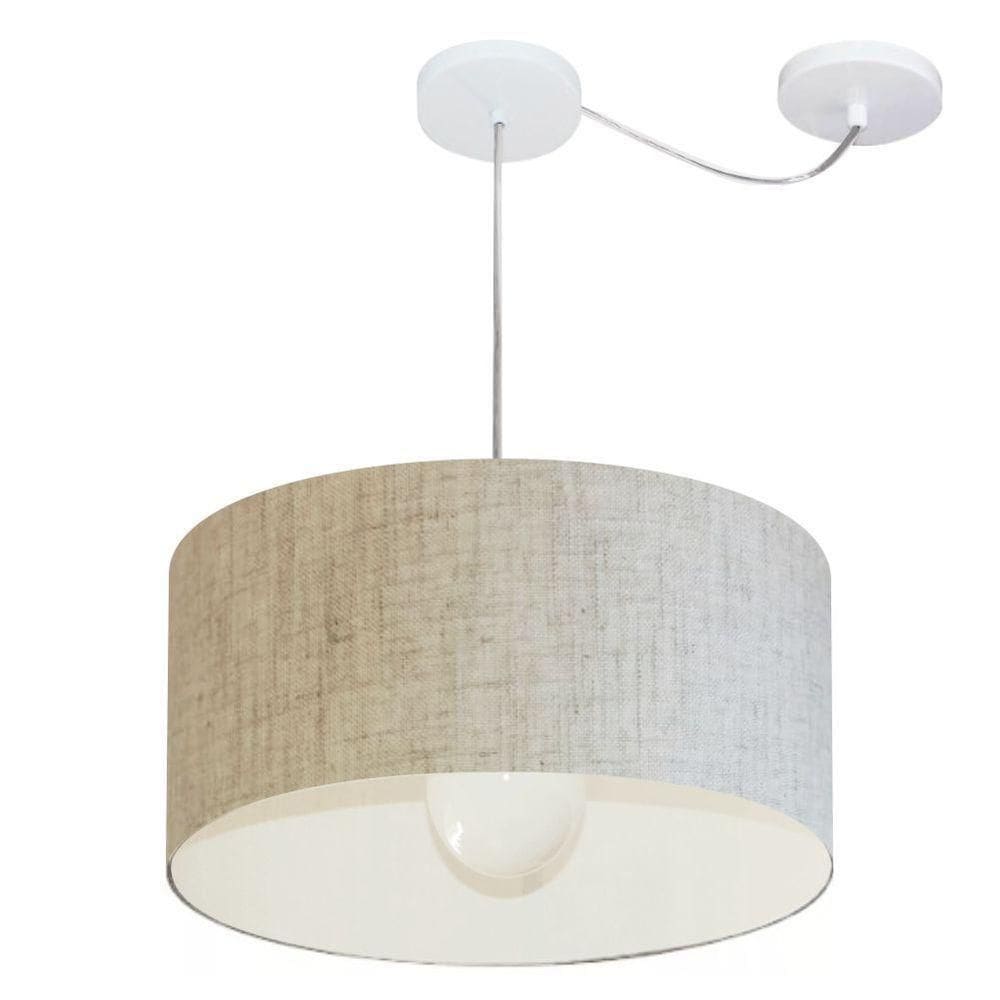 Lustre Pendente Cilíndrico Com Desvio De Centro Vivare Md-4228 Cúpula Em Tecido 45x25cm - Bivolt Rustico-bege 127/220v