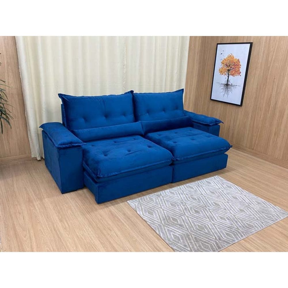 Sofá Retrátil Reclinável 2,50 m Azul 506 Guanabara