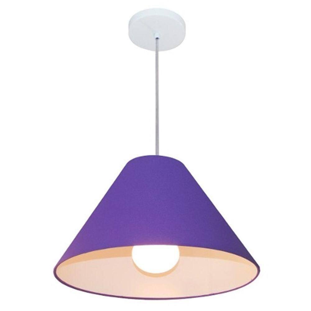 Lustre Pendente Cone Md-4078 Cúpula Em Tecido 25/40x15cm Roxo - Bivolt