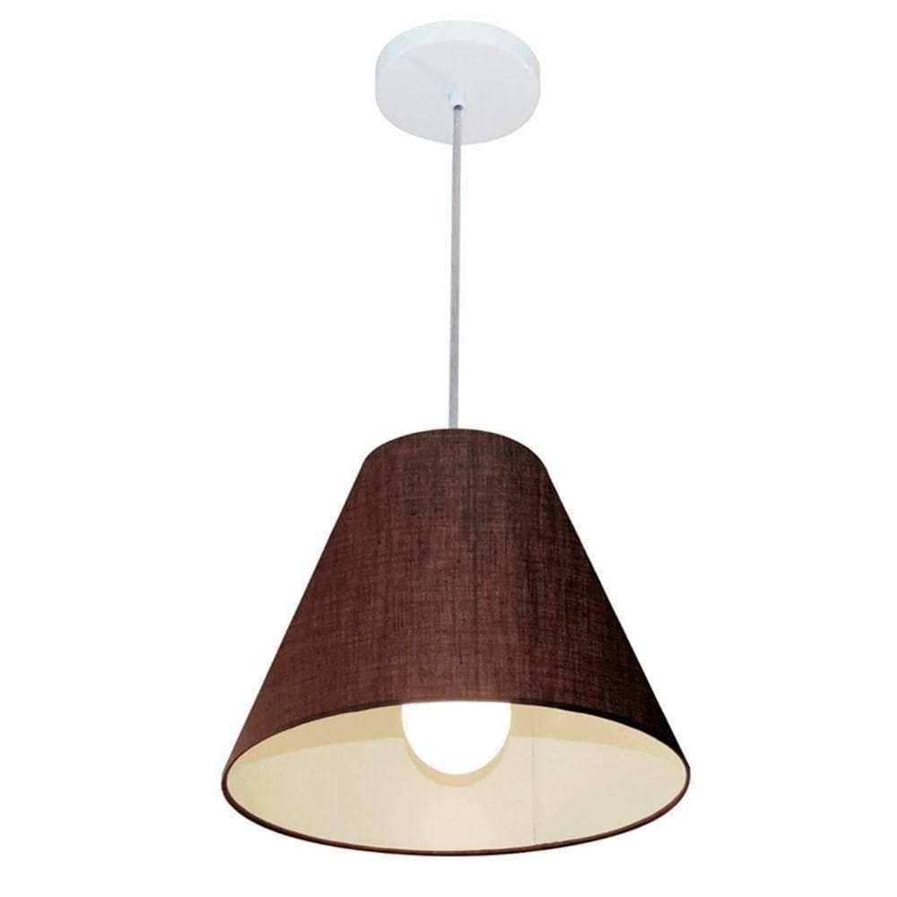 Lustre Pendente Cone Md-4028 Cúpula Em Tecido 25/30x12cm Café - Bivolt