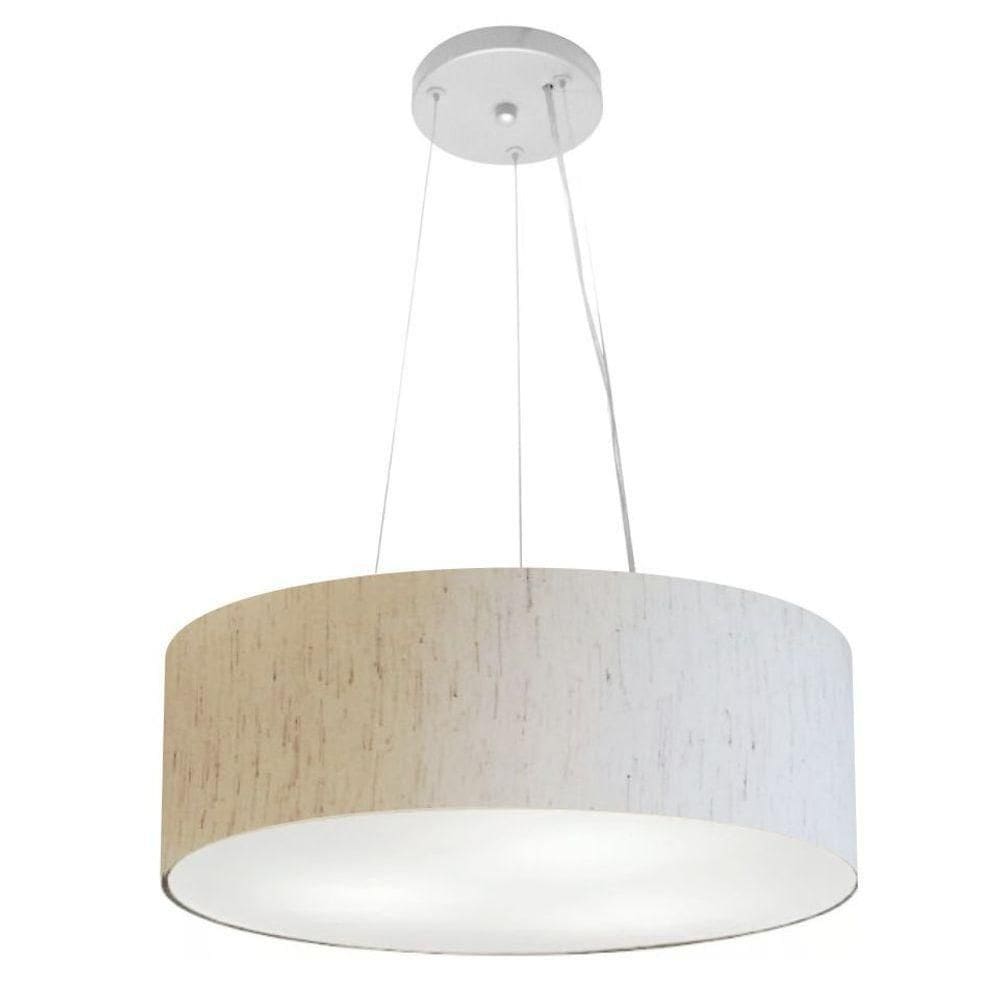Lustre Pendente Cilíndrico Vivare Md-4184 Cúpula Em Tecido 45x15cm - Bivolt Linho Bege 127/220v