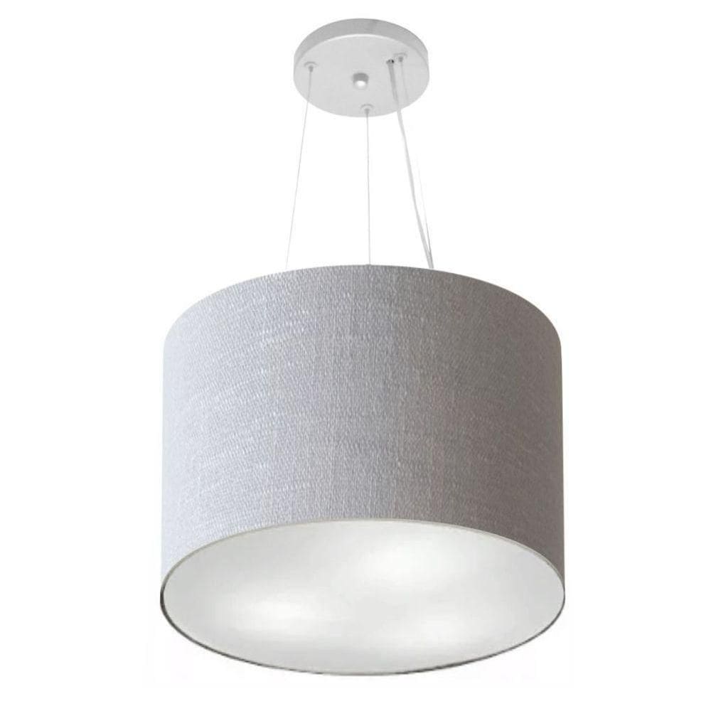 Lustre Pendente Cilíndrico Vivare Md-4183 Cúpula Em Tecido 40x30cm - Bivolt Rustico-cinza 127/220v