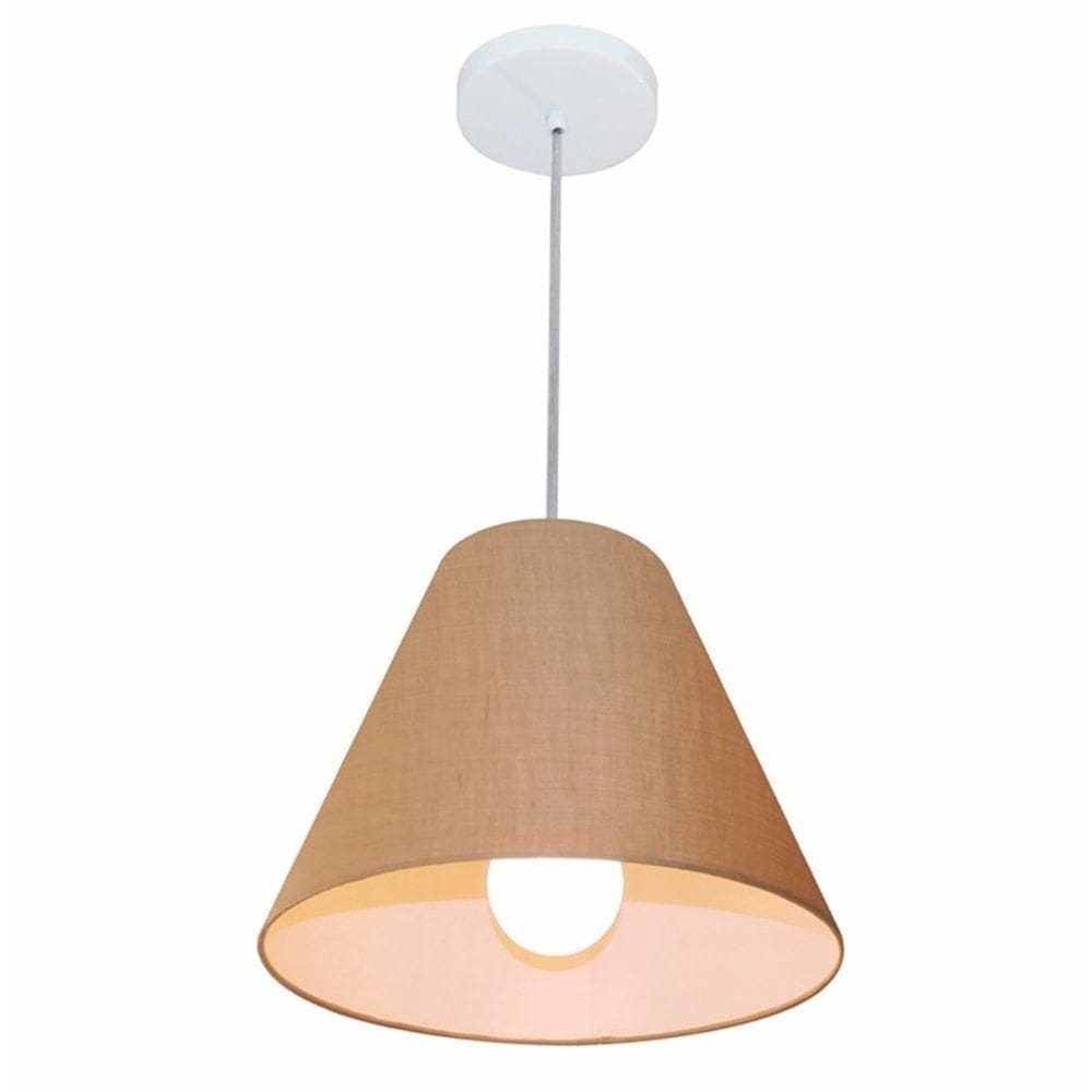 Lustre Pendente Cone Md-4028 Cúpula Em Tecido 25/30x12cm Palha - Bivolt