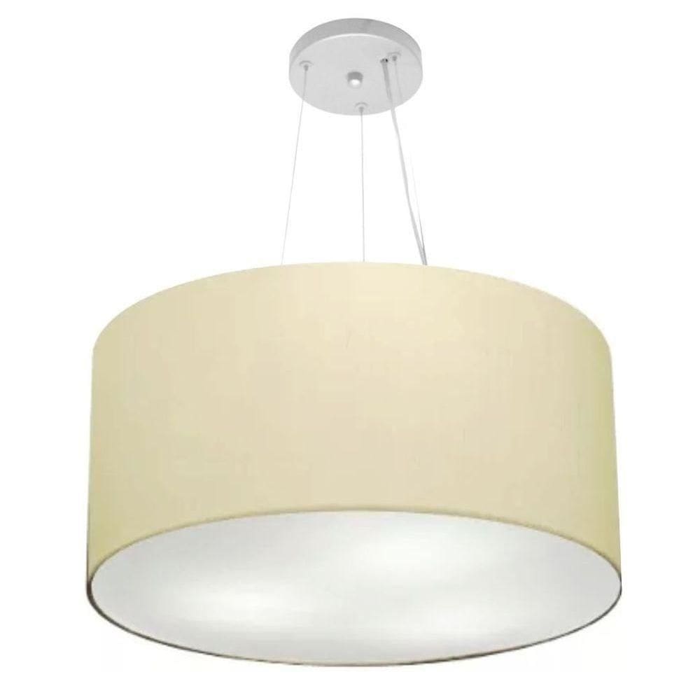 Lustre Pendente Cilíndrico Vivare Md-4192 Cúpula Em Tecido 55x30cm - Bivolt Algodão-crú 127/220v