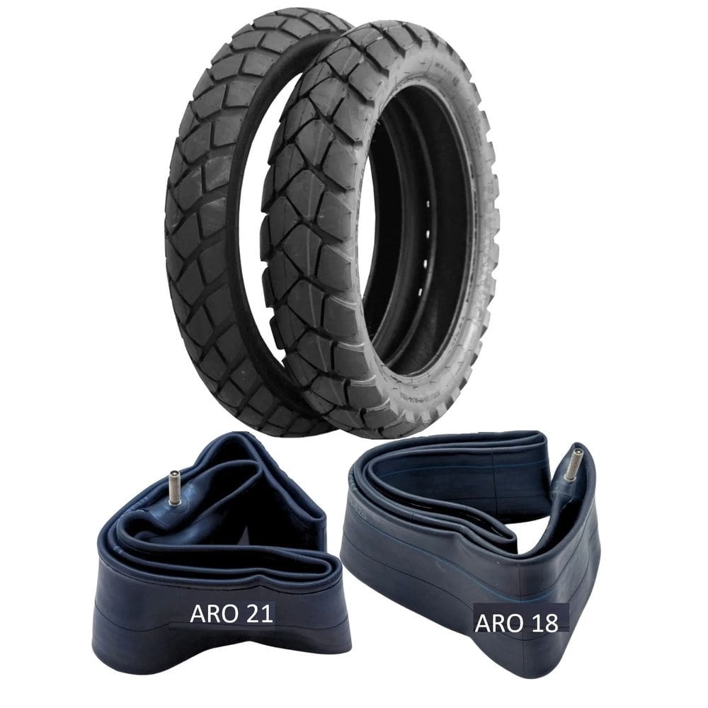 KIT PNEU 120/80-18” + 90/90-21” TOURANCE METZELER XRE300 XTZ250 LANDER XT600 NX4 FALCON + CAMARAS DE AR 18` E 21`