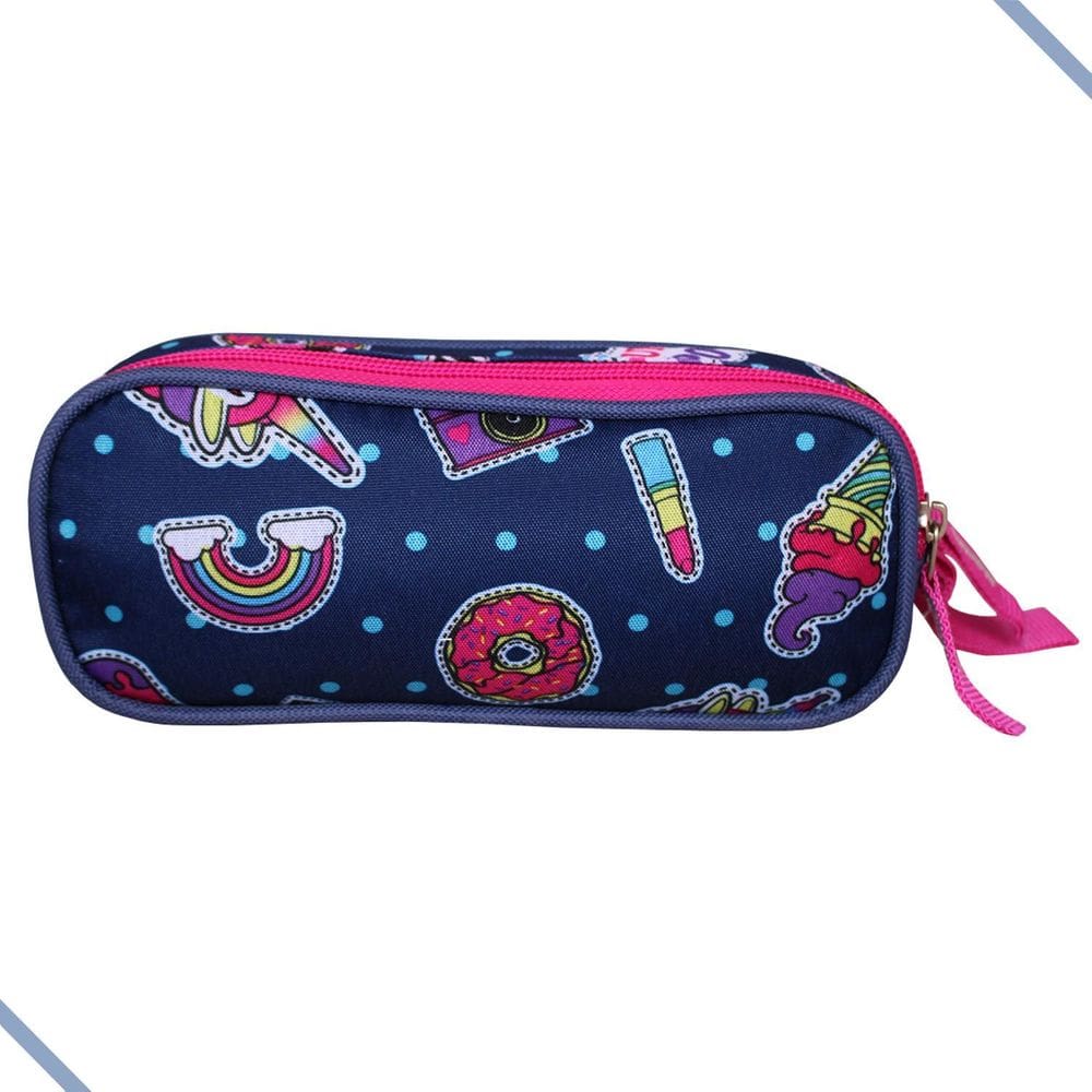 Estojo Escolar Duplo De Menina Juvenil Unicórnio Colorido