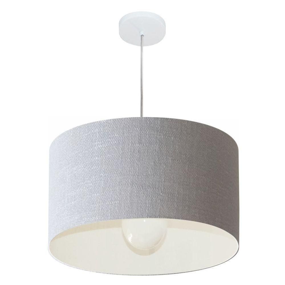 Lustre Pendente Cilíndrico Vivare Md-4205 Cúpula Em Tecido 45x30cm - Bivolt Rustico-cinza 127/220v