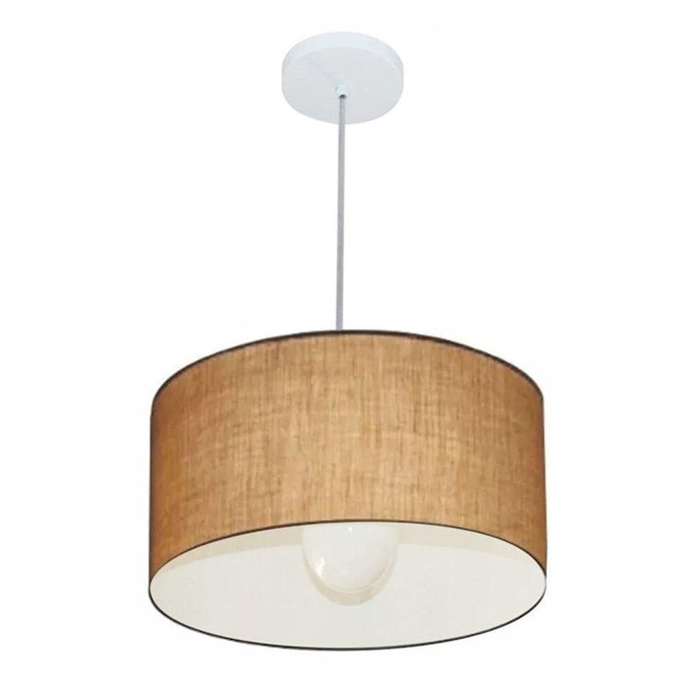 Lustre Pendente Cilíndrico Vivare Md-4031 Cúpula Em Tecido 40x21cm - Bivolt Palha 127/220v