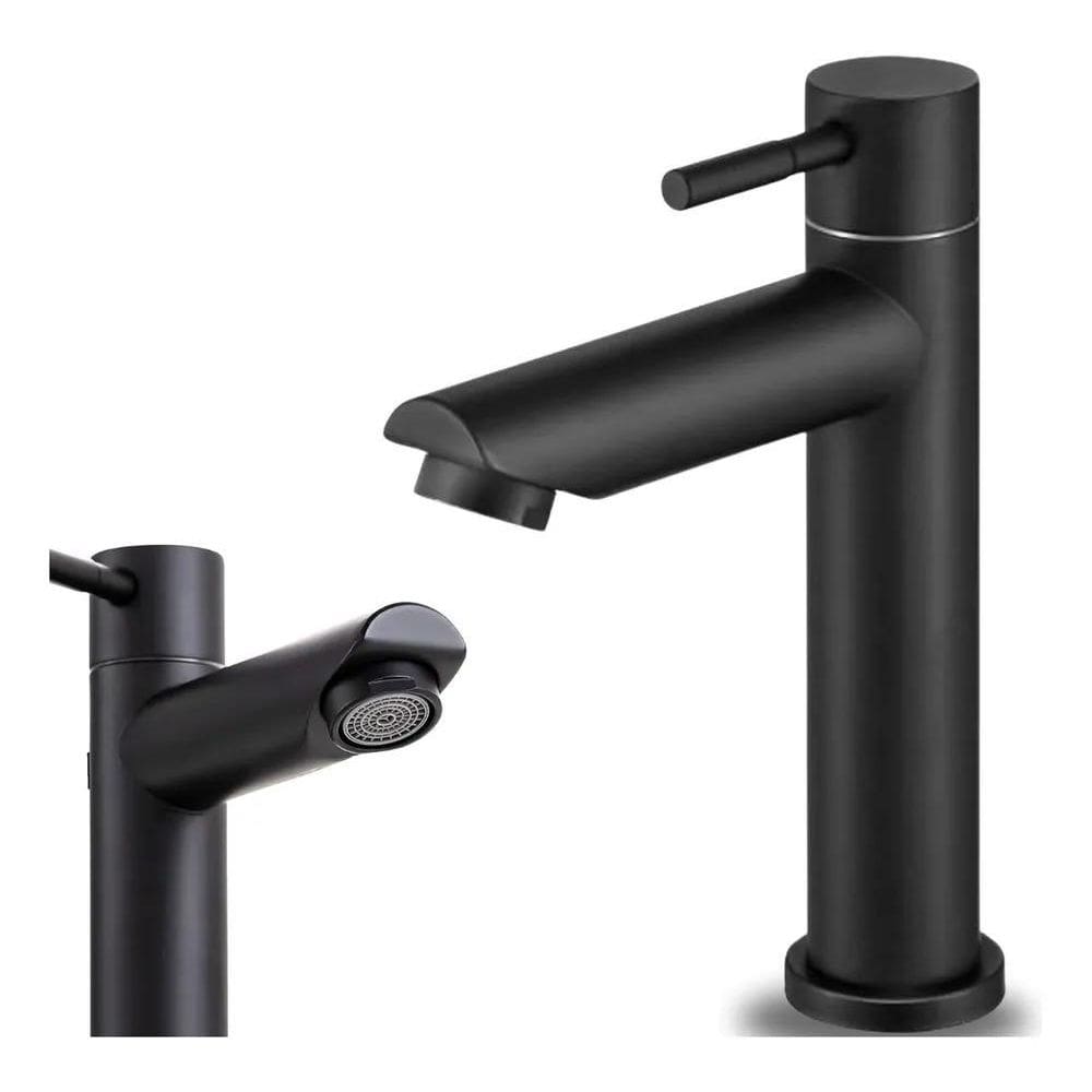 2X Torneira Lavatório Preta Água Fria Aço Inox Fosca Banheir