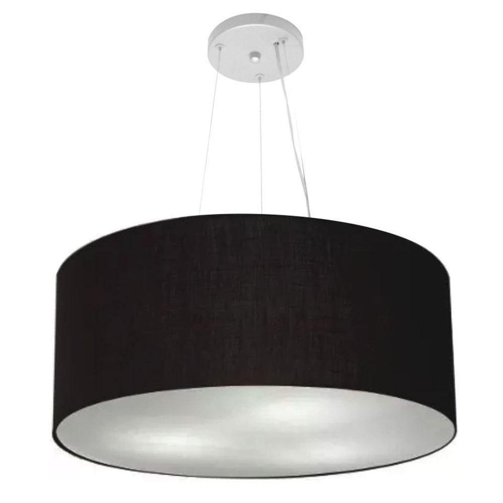 Lustre Pendente Cilíndrico Vivare Md-4188 Cúpula Em Tecido 50x25cm - Bivolt Preto 127/220v