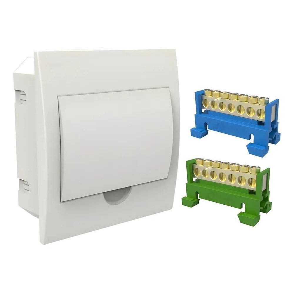 2X Kit Caixa Para 8 Disjuntor + Barramento Terra E Neutro 7 P