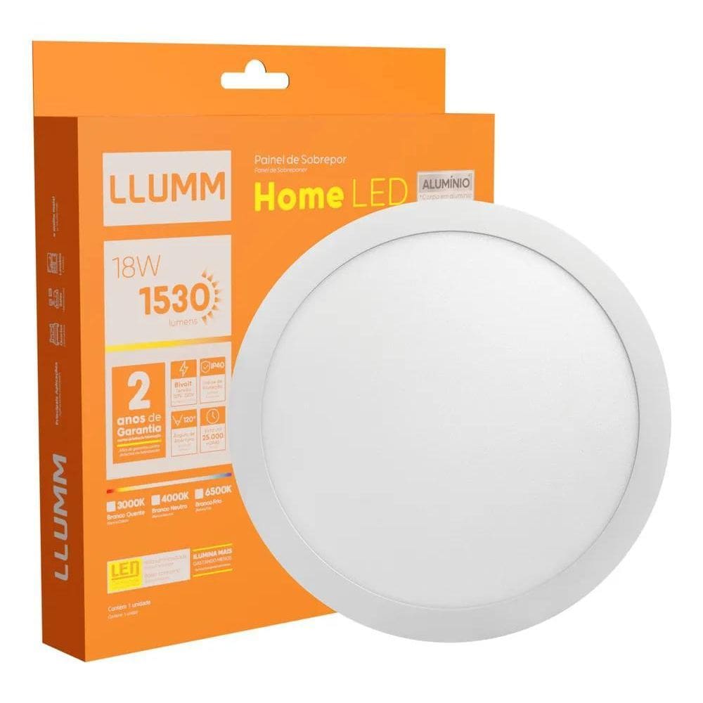 Painel Home Led 18W Plafon Sobrepor Redondo 22Cm Alumínio B