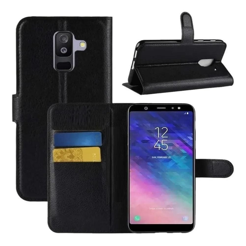 2X Capa Capinha Carteira Flip Couro Preto Para Galaxy J8