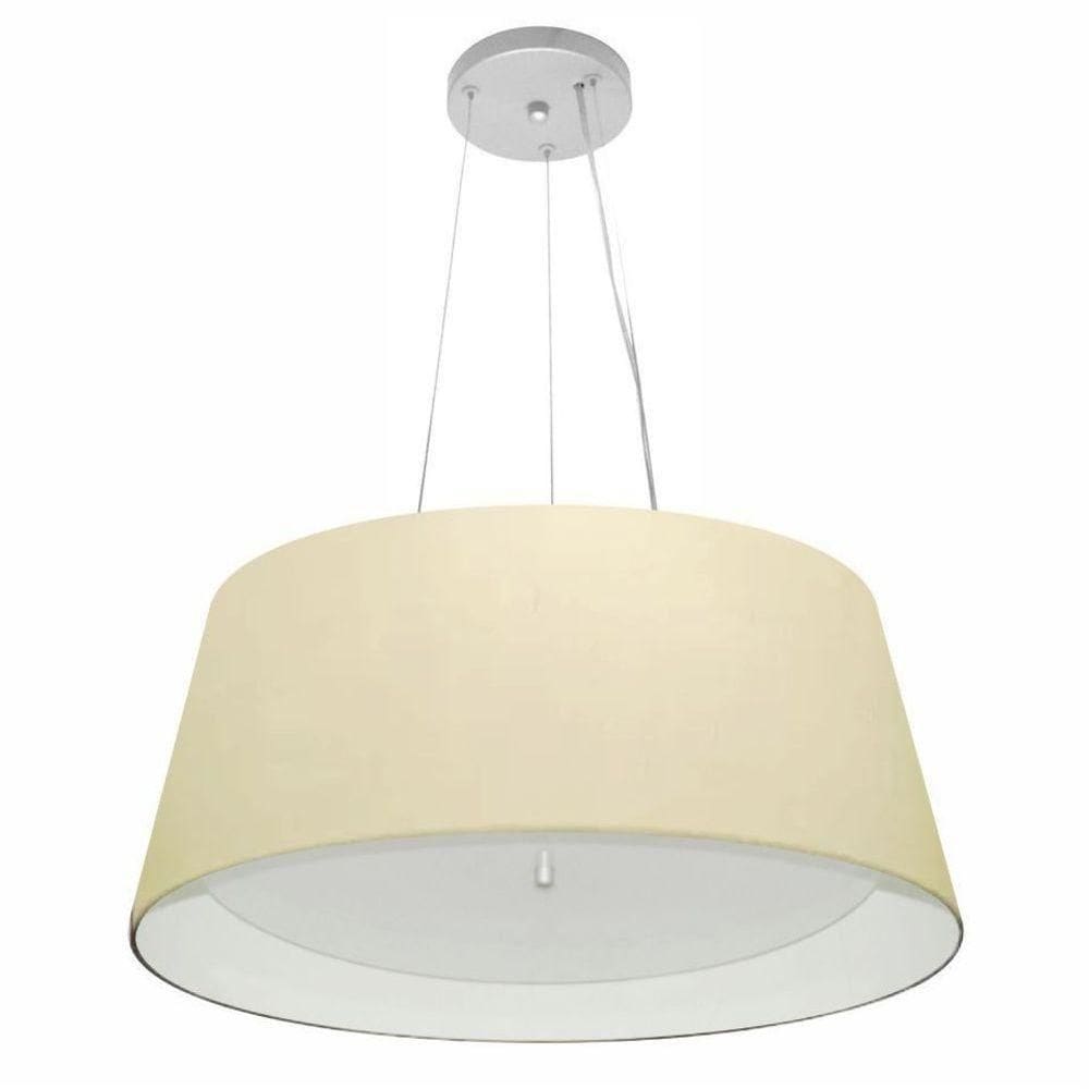 Lustre Pendente Cone Md-4015 Cúpula Em Tecido 25/60x50cm Algodão Crú / Branco - Bivolt