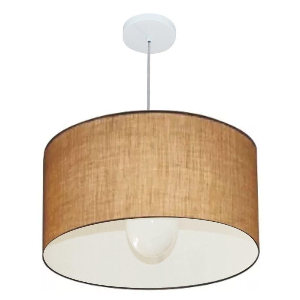 Lustre Pendente Cilíndrico Vivare Md-4169 Cúpula Em Tecido 60x30cm - Bivolt Palha 127/220v