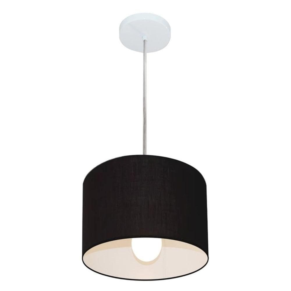 Lustre Pendente Cilíndrico Vivare Md-4201 Cúpula Em Tecido 25x25cm - Bivolt Preto 127/220v
