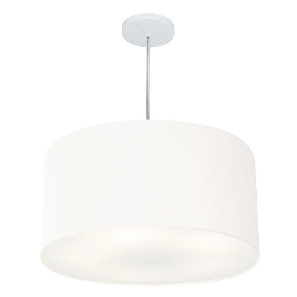 Lustre Pendente Cilíndrico Vivare Md-4215 Cúpula Em Tecido 55x30cm - Bivolt Branca 127/220v