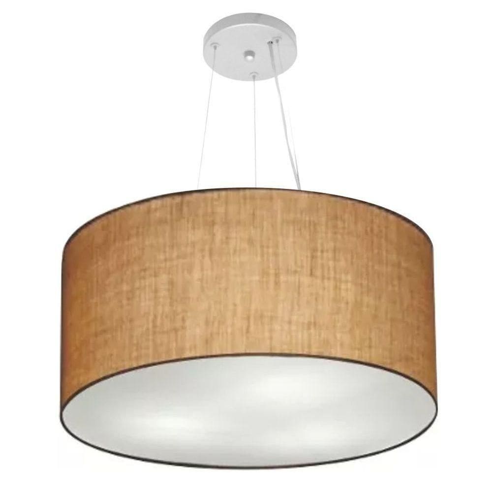 Lustre Pendente Cilíndrico Vivare Md-4191 Cúpula Em Tecido 55x25cm - Bivolt Palha 127/220v