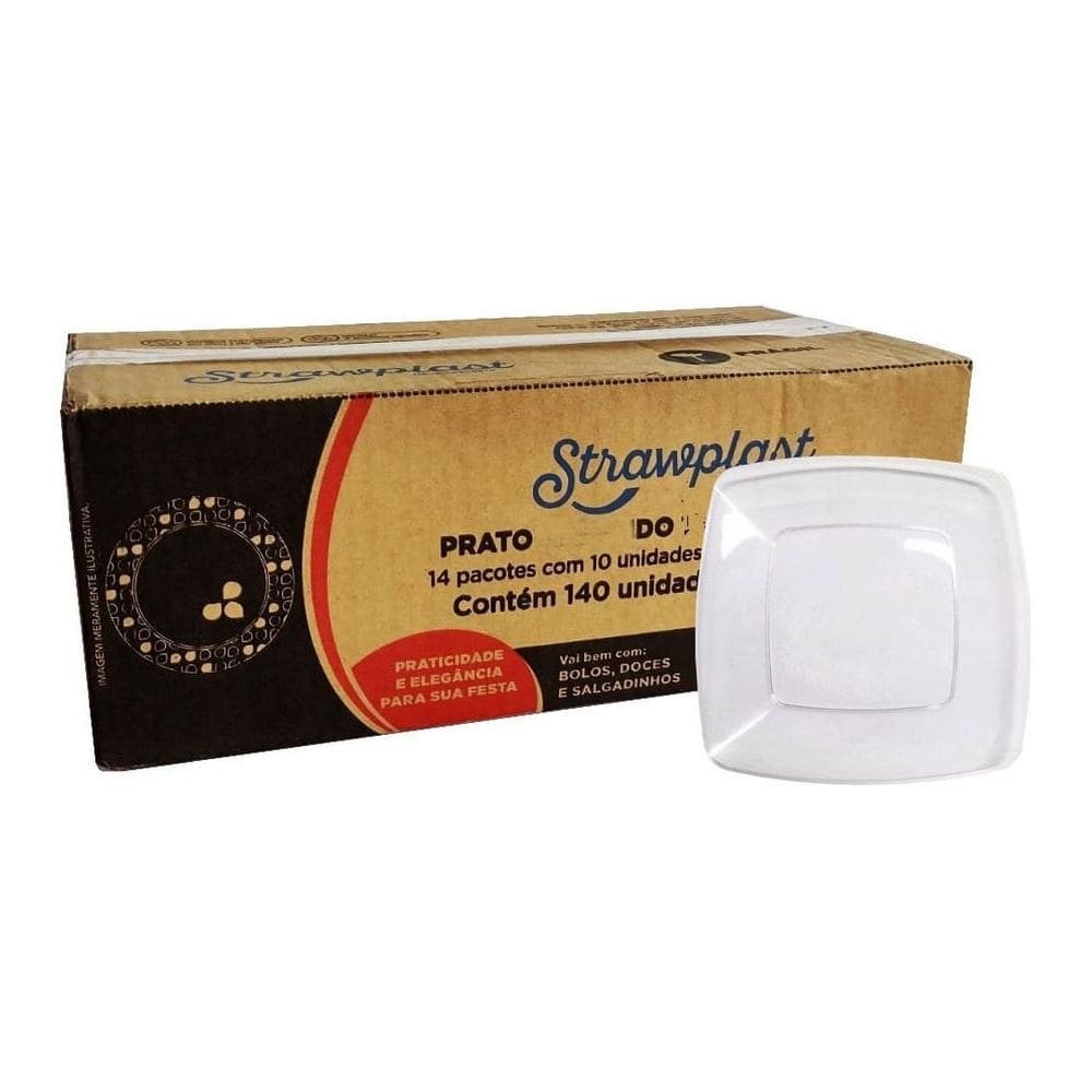 140 Prato Acrílico Quadrado Refeição 21Cm Branco Strawplast