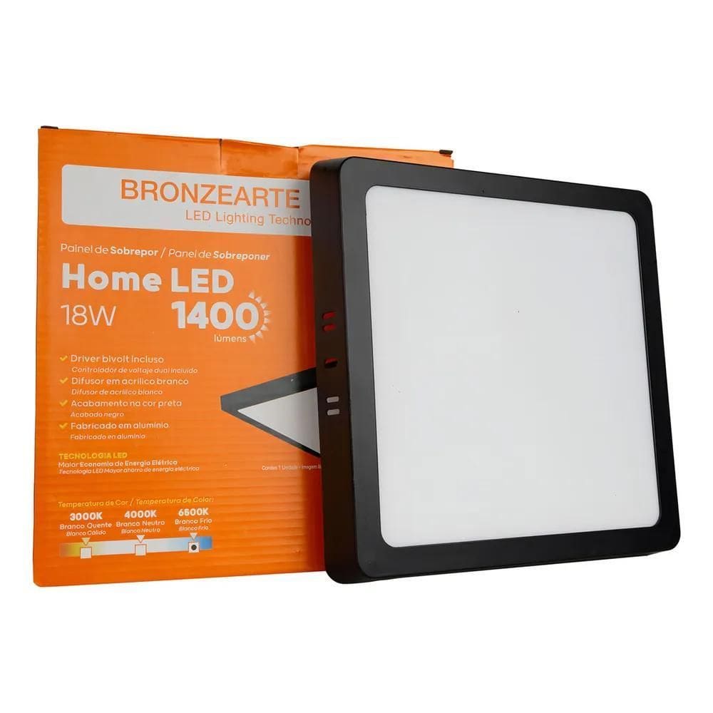 2X Painel Plafon 18W Sobrepor Teto Alumínio Home Led 21X21Cm
