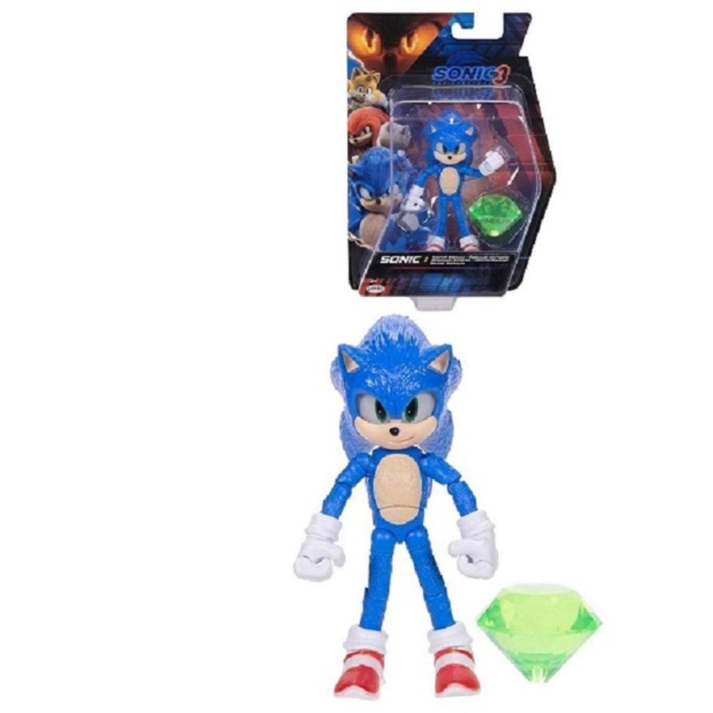 Sonic The Hedgehog Filme 3 - Boneco 22 Articulaçoes Sonic 13 cm Com Esmeralda – Sunny
