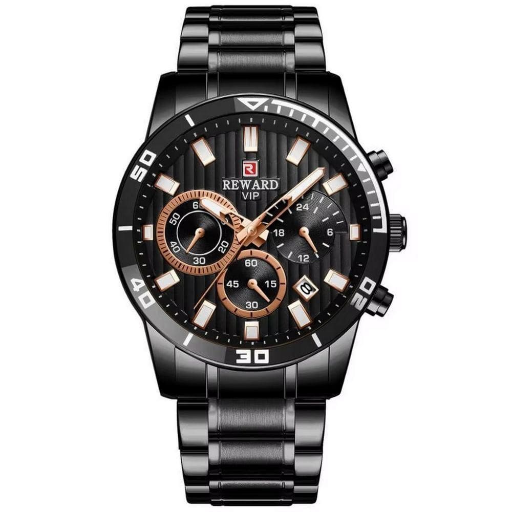 Relógio De Quartzo Casual Masculino Pulseira De Aço Inoxidável À Prova Da Água Preto