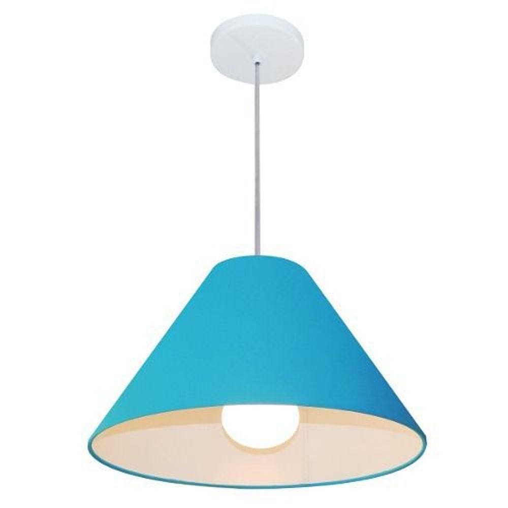 Lustre Pendente Cone Vivare Md-4078 Cúpula Em Tecido 25/40x15cm - Bivolt Azul-turquesa 127/220v