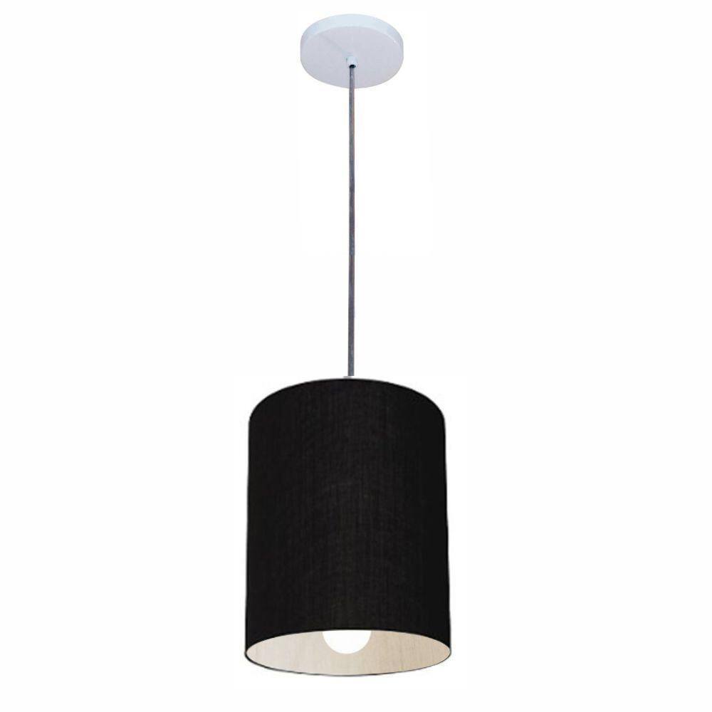Lustre Pendente Cilíndrico Vivare Md-4200 Cúpula Em Tecido 14x15cm - Bivolt Preta 127/220v