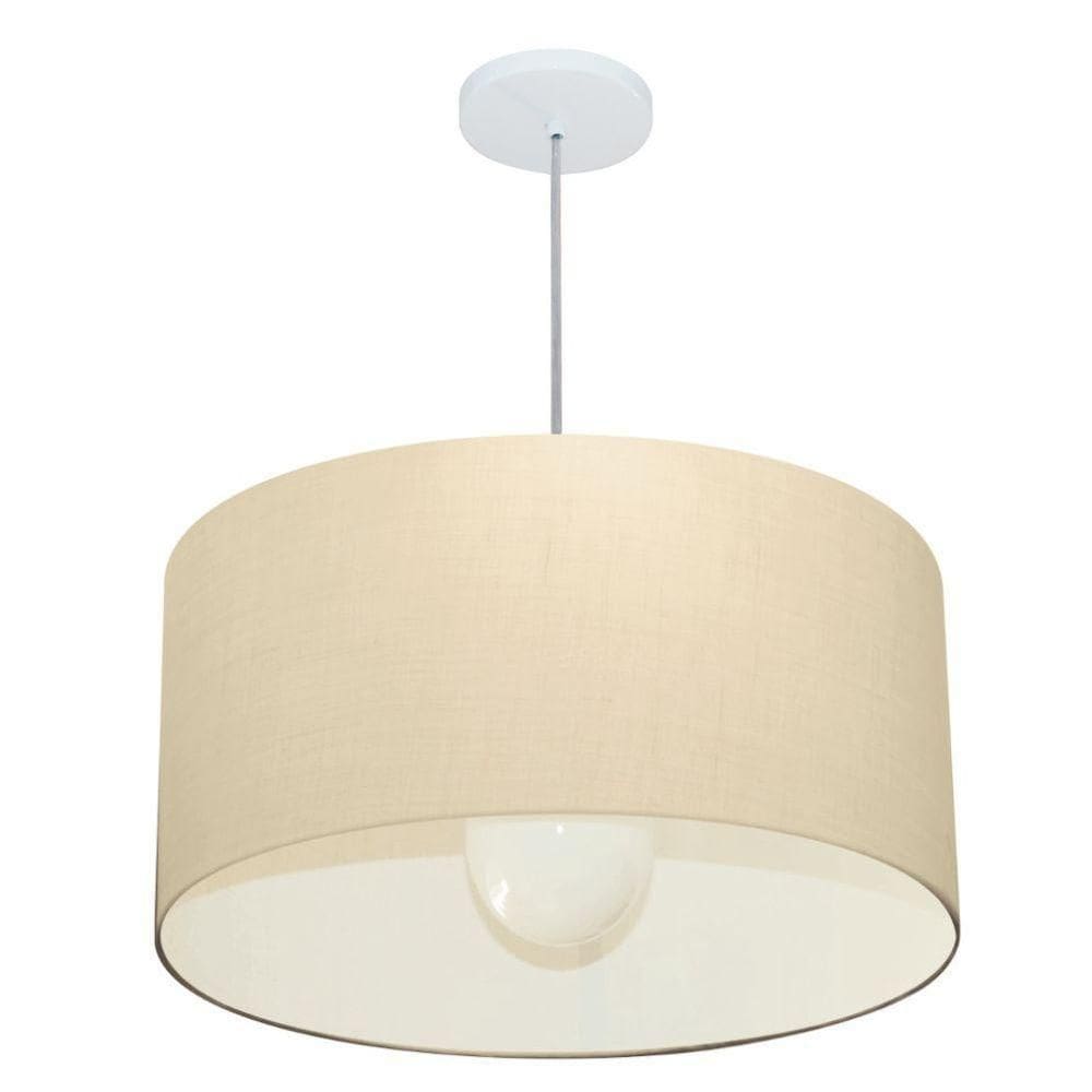Lustre Pendente Cilíndrico Vivare Md-4207 Cúpula Em Tecido 55x25cm - Bivolt Algodão-crú 127/220v