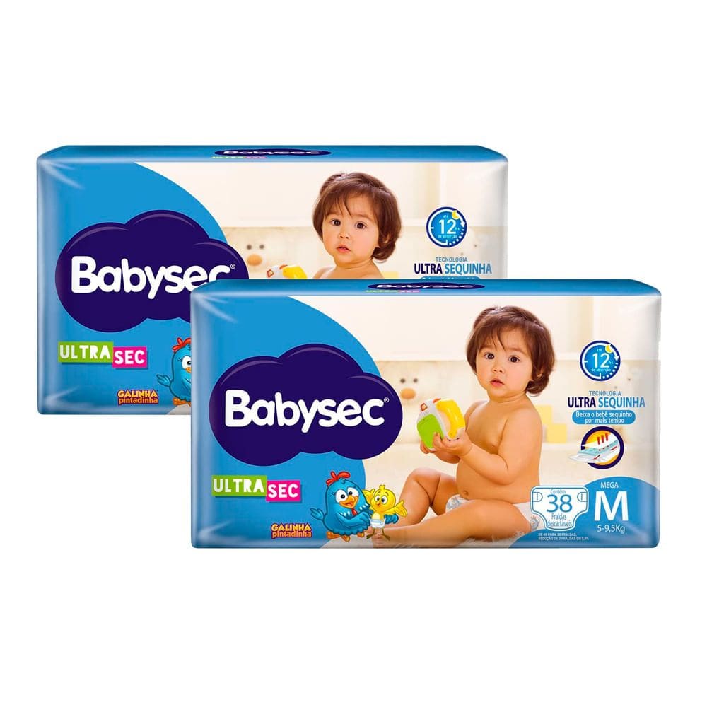 Kit 2 Fralda Babysec Ultrasec Tamanho M Pacote Mega 38 Unidades