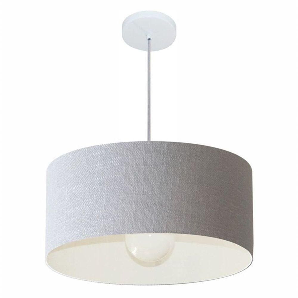 Lustre Pendente Cilíndrico Vivare Md-4052 Cúpula Em Tecido 50x21cm - Bivolt Rustico-cinza 127/220v
