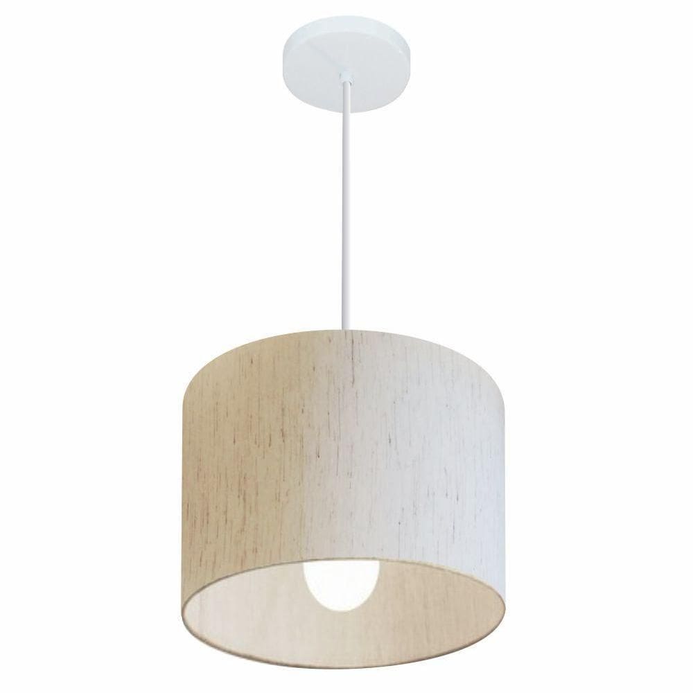 Lustre Pendente Cilíndrico Vivare Md-4054 Cúpula Em Tecido 30x21cm - Bivolt Linho Bege 127/220v