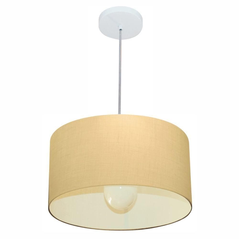 Lustre Pendente Cilíndrico Vivare Md-4146 Cúpula Em Tecido 40x30cm - Bivolt Algodão-crú 127/220v