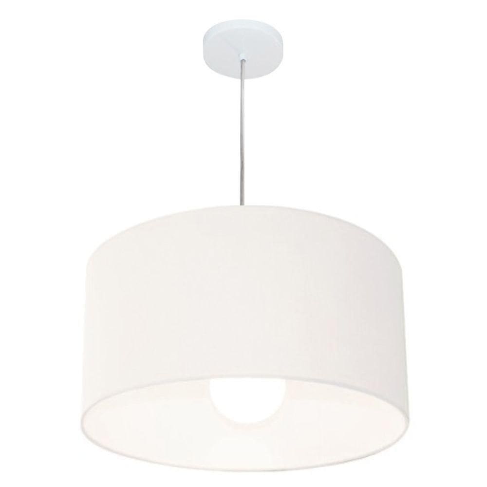 Lustre Pendente Cilíndrico Vivare Md-4205 Cúpula Em Tecido 45x30cm - Bivolt Branco 127/220v
