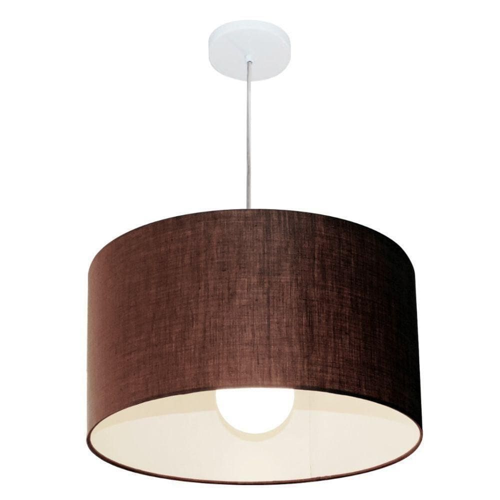Lustre Pendente Cilíndrico Vivare Md-4205 Cúpula Em Tecido 45x30cm - Bivolt Café 127/220v