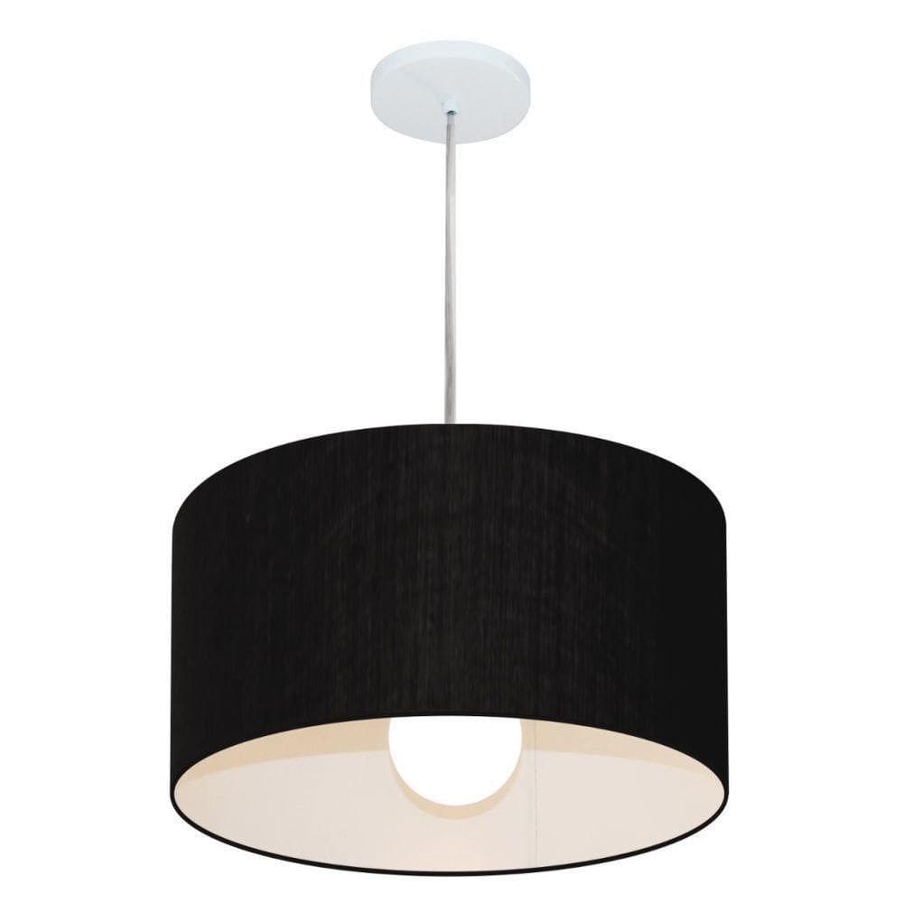 Lustre Pendente Cilíndrico Vivare Md-4202 Cúpula Em Tecido 40x25cm - Bivolt Preto 127/220v