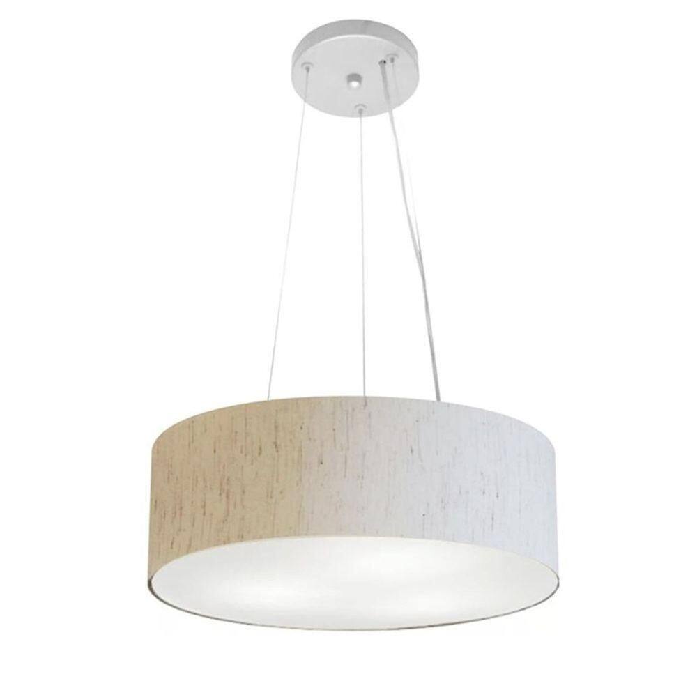 Lustre Pendente Cilíndrico Vivare Md-4181 Cúpula Em Tecido 40x15cm - Bivolt Linho Bege 127/220v