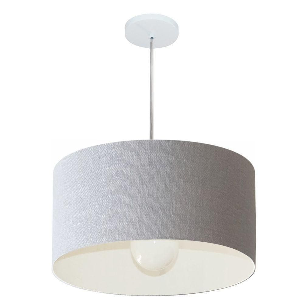 Lustre Pendente Cilíndrico Vivare Md-4203 Cúpula Em Tecido 45x21cm - Bivolt Rustico-cinza 127/220v