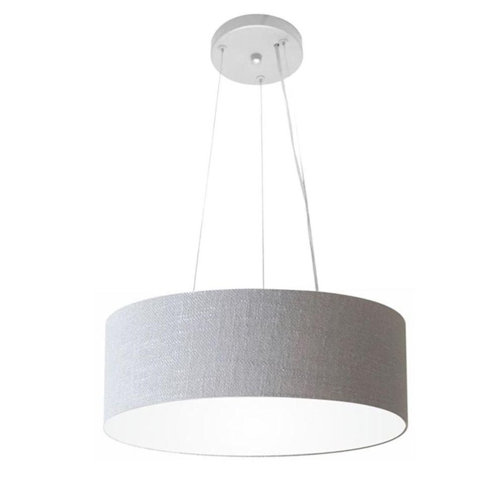 Lustre Pendente Cilíndrico Vivare Md-4181 Cúpula Em Tecido 40x15cm - Bivolt Rustico-cinza 127/220v