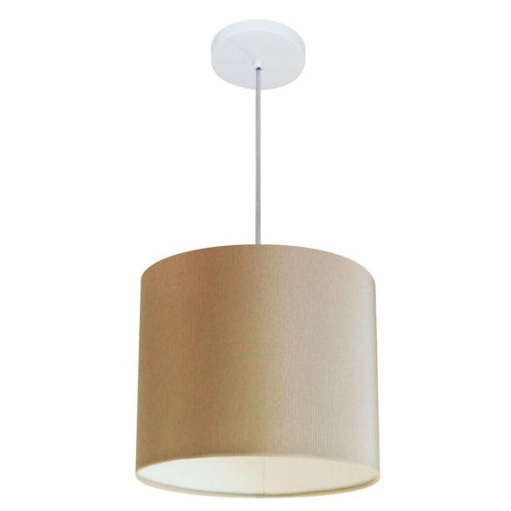 Lustre Pendente Cilíndrico Vivare Md-4143 Cúpula Em Tecido 35x25cm - Bivolt Palha 127/220v