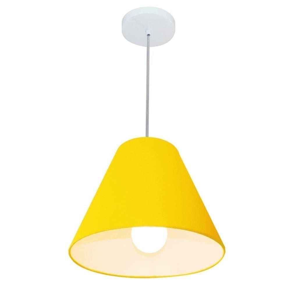 Lustre Pendente Cone Md-4028 Cúpula Em Tecido 25/30x12cm Amarelo - Bivolt