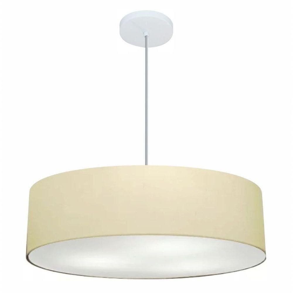 Lustre Pendente Cilíndrico Vivare Md-4221 Cúpula Em Tecido 60x15cm - Bivolt Algodão-crú 127/220v