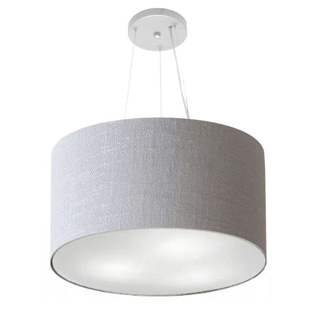 Lustre Pendente Cilíndrico Vivare Md-4187 Cúpula Em Tecido 45x30cm - Bivolt Rustico-cinza 127/220v
