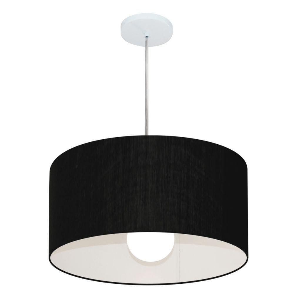 Lustre Pendente Cilíndrico Vivare Md-4204 Cúpula Em Tecido 45x25cm - Bivolt Preto 127/220v