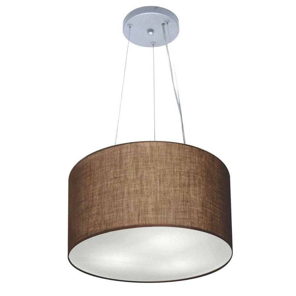 Lustre Pendente Cilíndrico Vivare Md-4182 Cúpula Em Tecido 40x25cm - Bivolt Café 127/220v