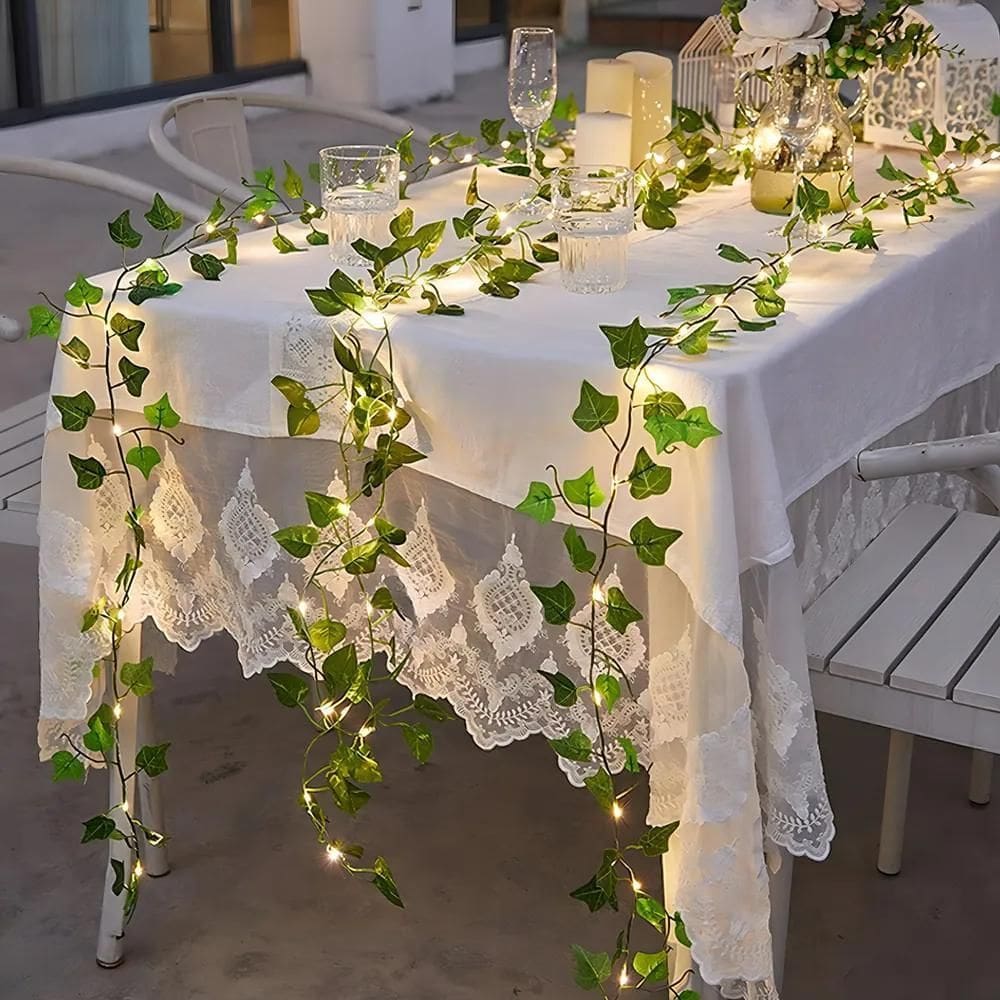 2X 3 Cordão Hera Folha Planta Artificial + 1 Luz Led Fio Fix