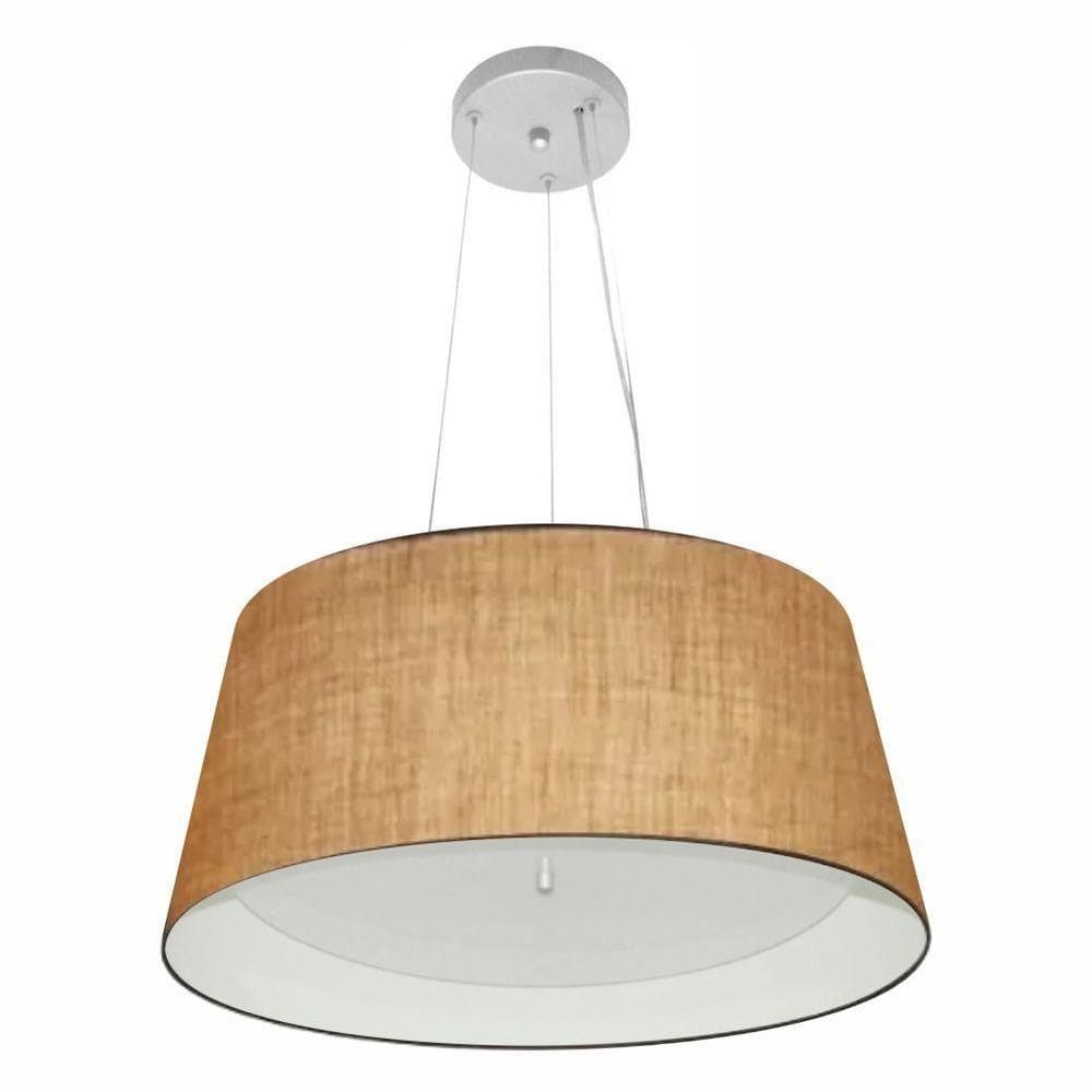 Lustre Pendente Cone Md-4144 Cúpula Em Tecido 25x50x40cm Palha / Branco - Bivolt